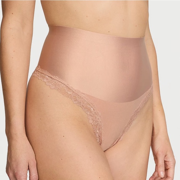 Victoria Secret Smoothing Shimmer Lace-Trim Thong Panty - Picture 1 of 8